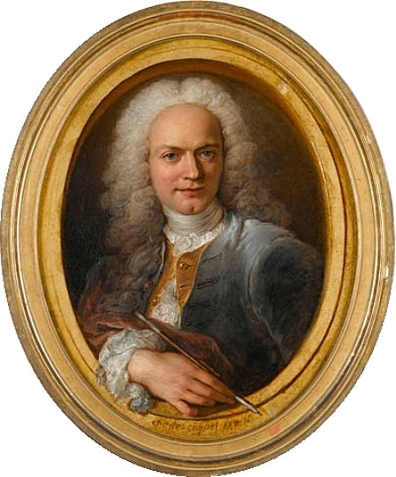 Self Portrait in a Painted Frame, vintage artwork by Charles-Antoine Coypel IV, 12x8" (A4) Poster