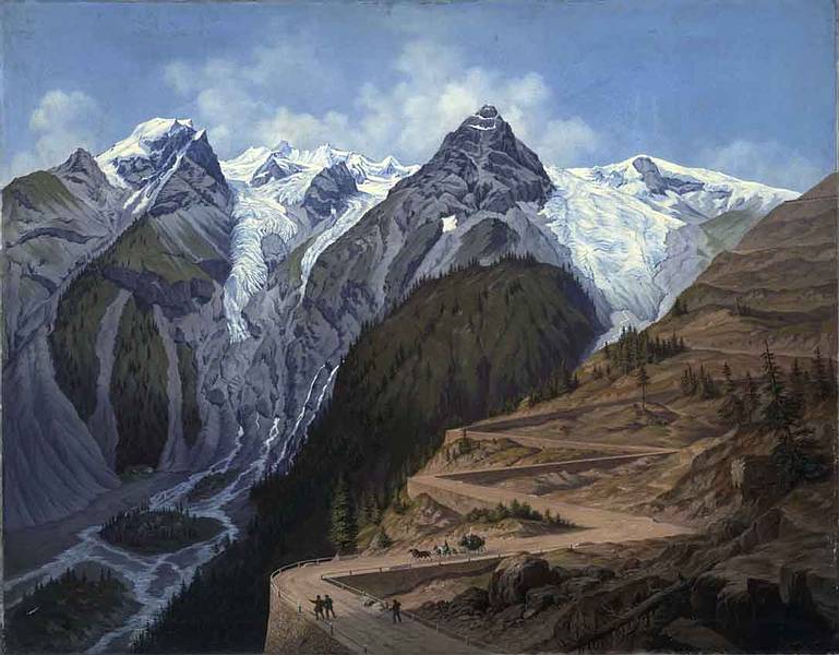 Die Kunststrasse über das Stilfserjoch mit dem Ortler, vintage artwork by Hubert Sattler, A3 (16x12") Poster Print