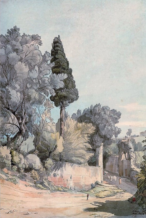 A Road between garden Walls near the Arco Oscuro, vintage artwork by Francis Towne, 12x8" (A4) Poster