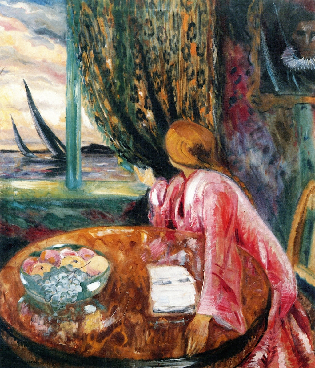 The Artist's Daughter Aasa at the Window, vintage artwork by Aksel Waldemar Johannessen, 12x8" (A4) Poster