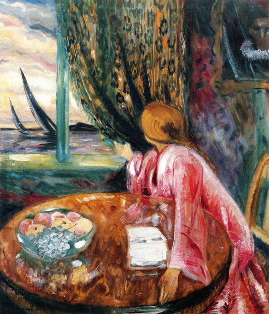 The Artist's Daughter Aasa at the Window, vintage artwork by Aksel Waldemar Johannessen, 12x8" (A4) Poster
