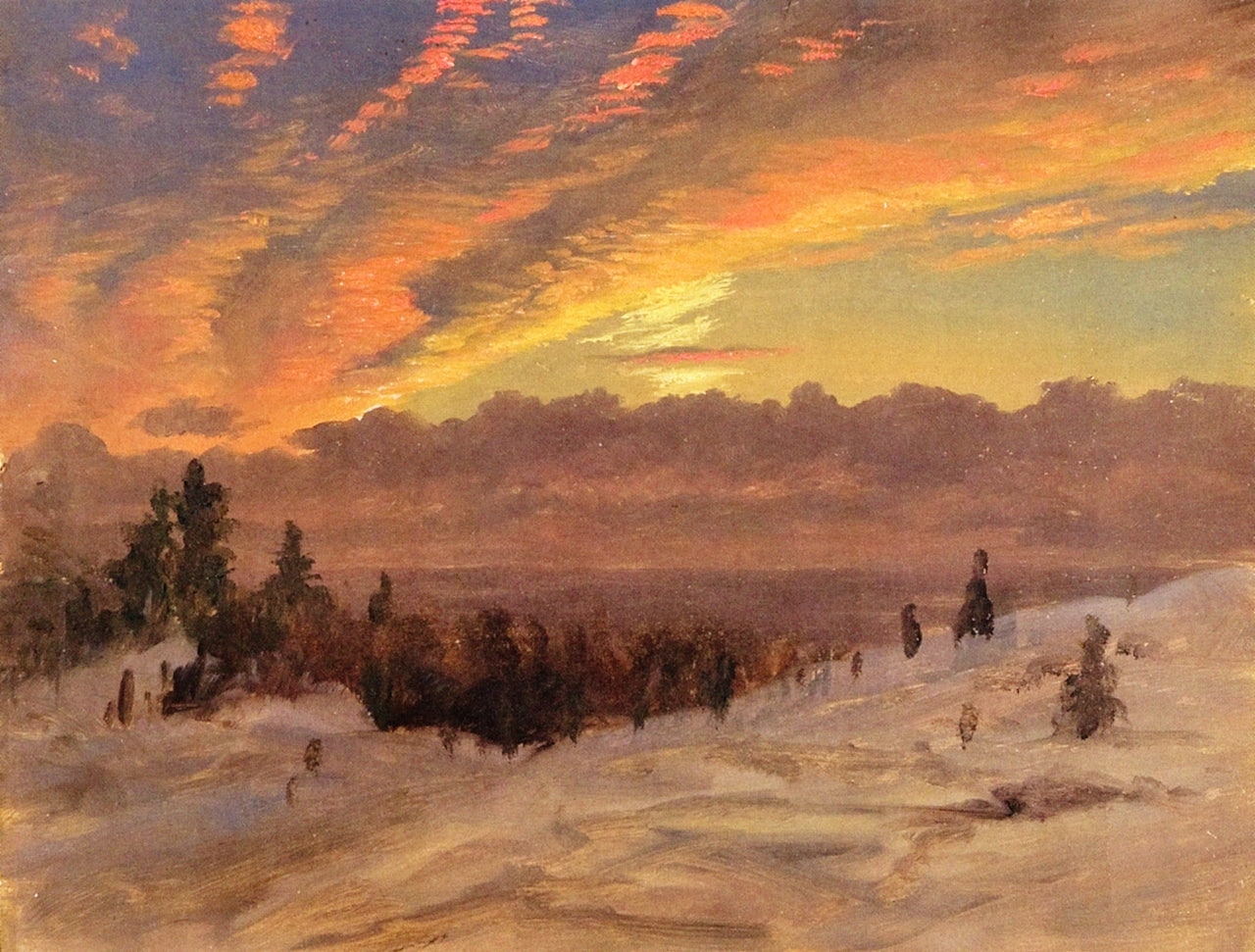 Winter Sunset from Olana, vintage artwork by Lockwood de Forest, 12x8" (A4) Poster