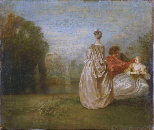 The Two Cousins, vintage artwork by Jean-Antoine Watteau, 12x8" (A4) Poster