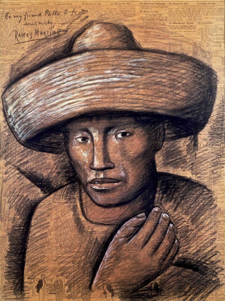 Hombre con Sombrero, vintage artwork by Alfredo Ramos Martinez, 12x8" (A4) Poster
