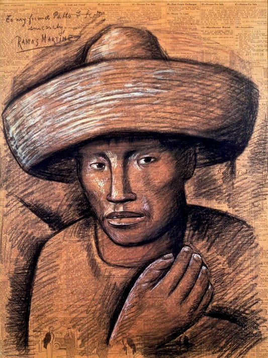 Hombre con Sombrero, vintage artwork by Alfredo Ramos Martinez, 12x8" (A4) Poster