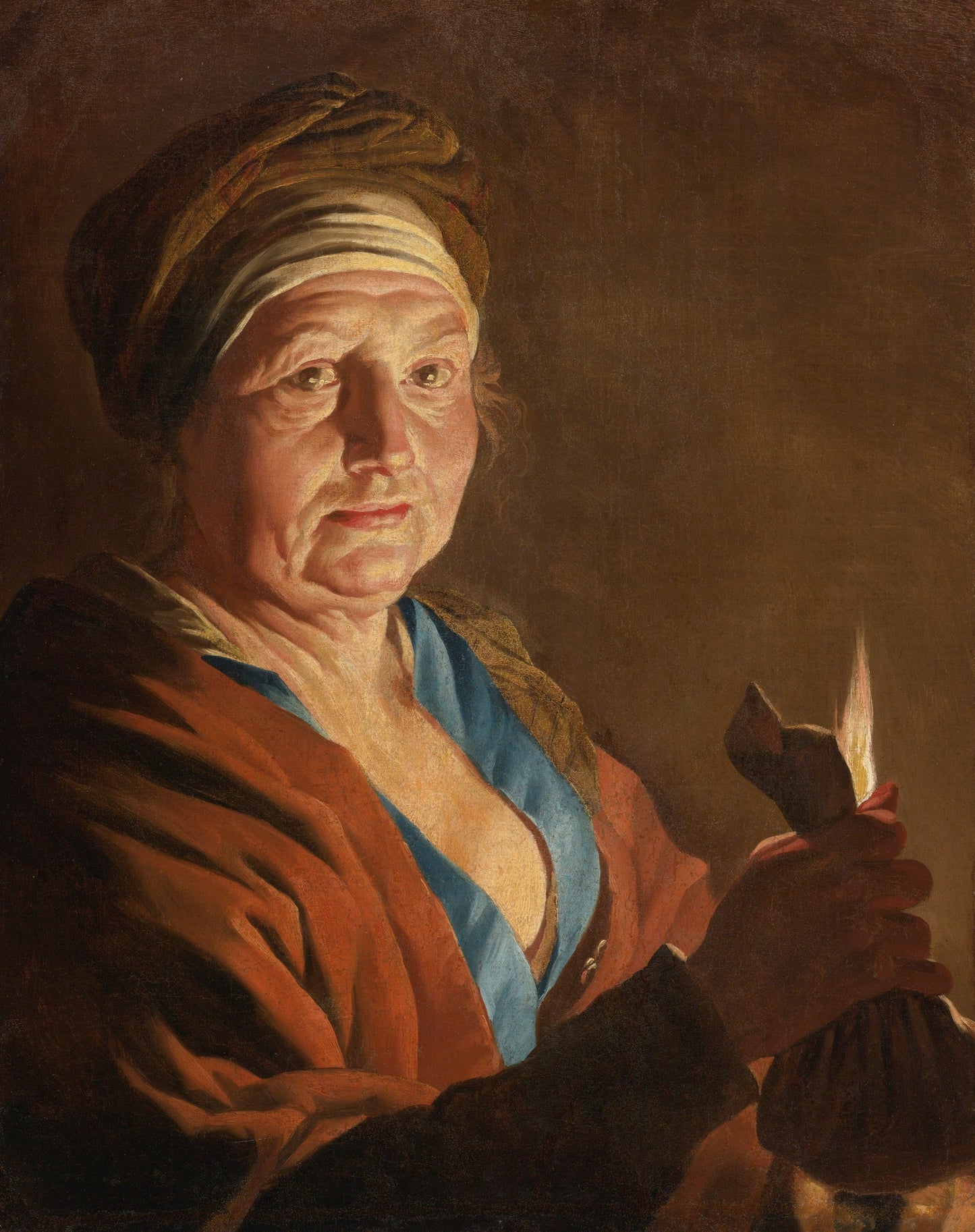 An Old Woman Holding a Purse by  Candlelight, vintage artwork by Matthias Stomer, 12x8" (A4) Poster