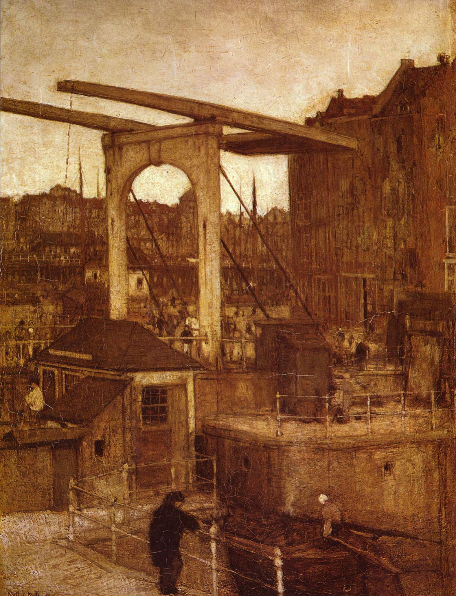 Bridge in Amsterdam, vintage artwork by Jacob Maris, 12x8" (A4) Poster