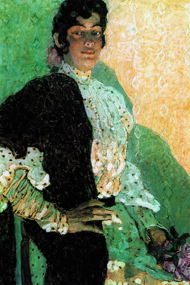 Spanish Lady with Black Shawl, vintage artwork by Alexander Golovin, 12x8" (A4) Poster