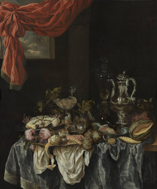 Sumptuous still life, vintage artwork by Abraham van Beyeren, 12x8" (A4) Poster