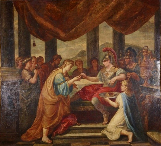 Salon of Venus - Alexander Marrying Roxana, vintage artwork by Rene-Antoine Houasse, 12x8" (A4) Poster