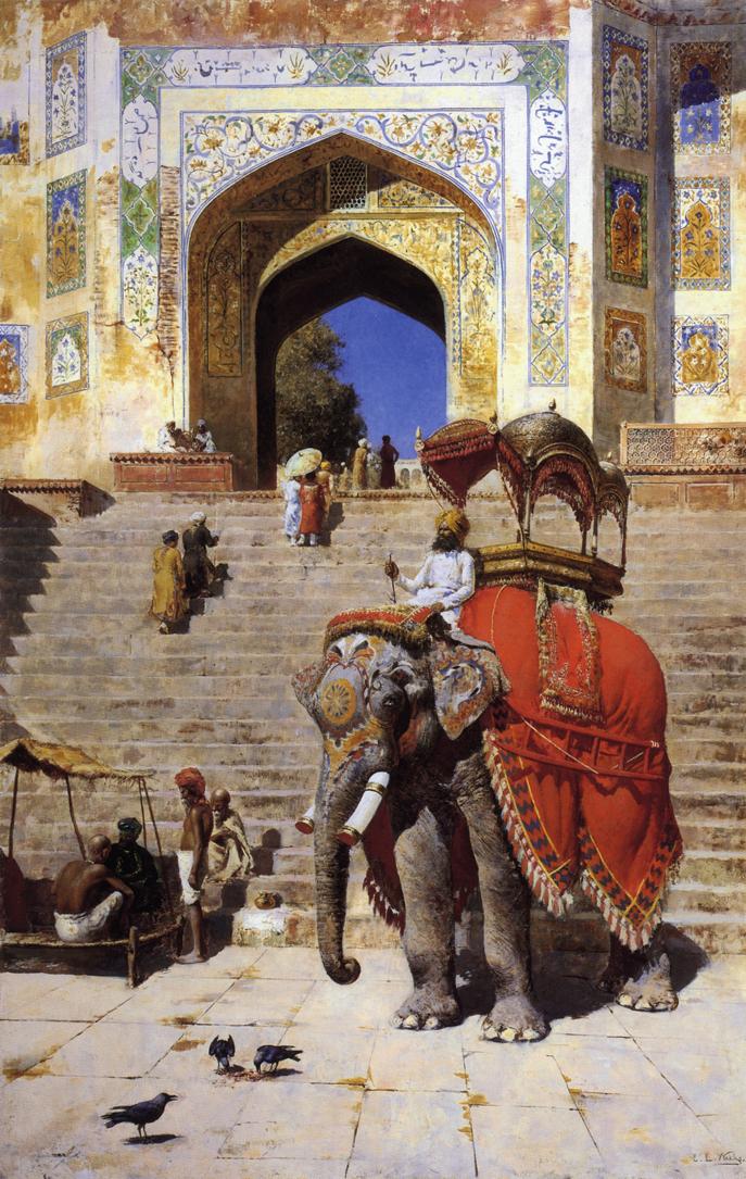 Royal Elephant at the Gateway to the Jami Masjid, Mathura, vintage artwork by Edwin Lord Weeks, 12x8" (A4) Poster
