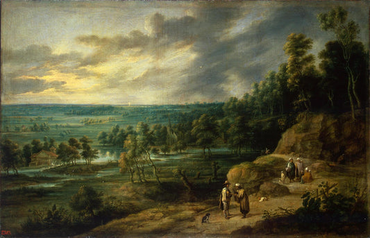 Landscape with a Fortune Teller, vintage artwork by Lucas van Uden, 12x8" (A4) Poster