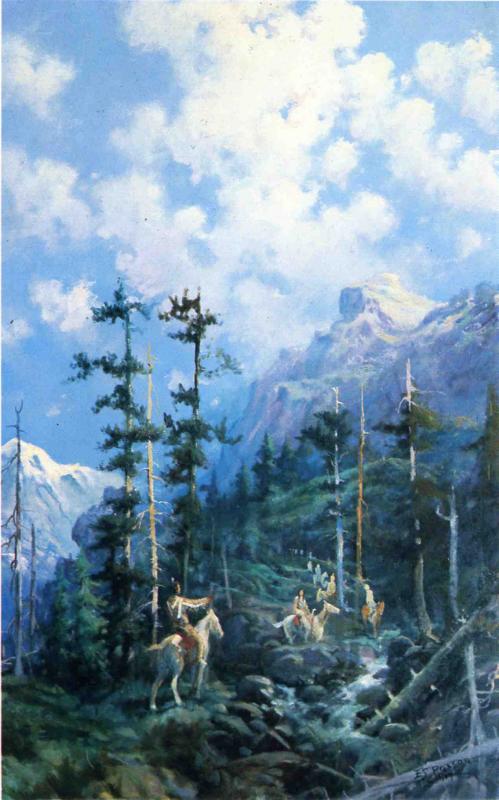 On Lolo Trail, vintage artwork by Frank Tenney Johnson, 12x8" (A4) Poster
