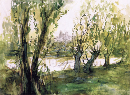 View of Bourges, vintage artwork by Pierre Laprade, 12x8" (A4) Poster