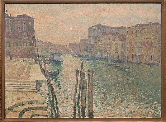 Grey Morning on the Grand Canal, Venice, vintage artwork by Paul LeDuc, 12x8" (A4) Poster