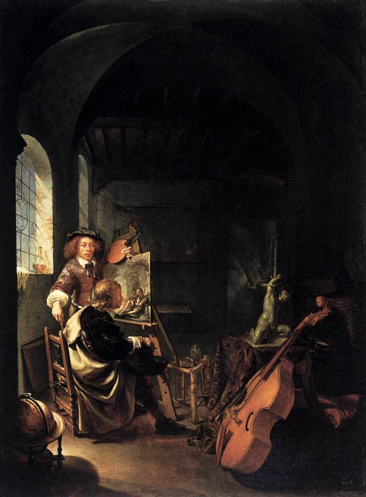 The Painter's Studio, vintage artwork by Frans van Mieris the Elder, 12x8" (A4) Poster