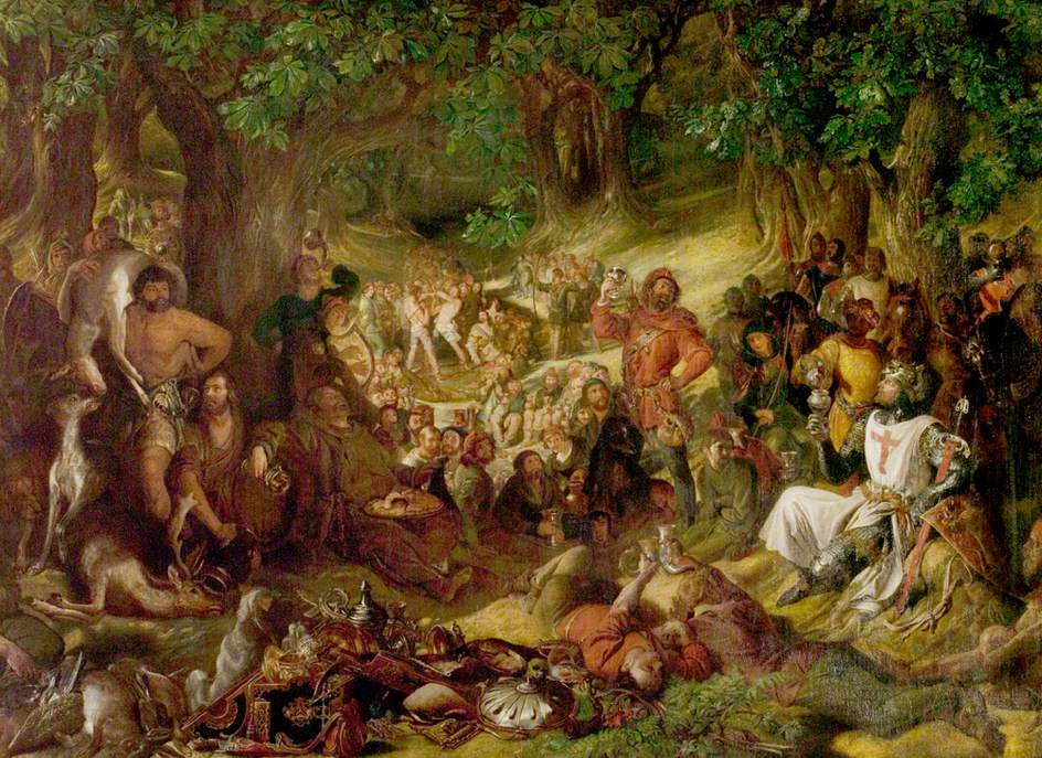 Robin Hood and His Merry Men Entertaining Richard the Lionheart in Sherwood Forest, vintage artwork by Daniel Maclise, R.A., A3 (16x12") Poster Print