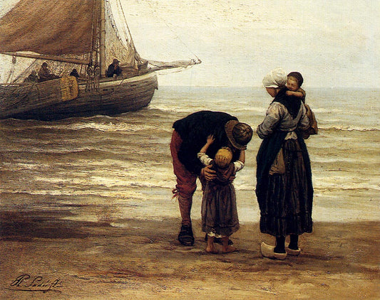 A Fisherman's Goodby e, vintage artwork by Philip Lodewijk Jacob Frederik Sadee, 12x8" (A4) Poster