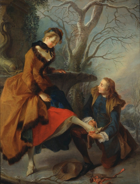 Fastening the Skate, vintage artwork by Nicolas Lancret, 12x8" (A4) Poster