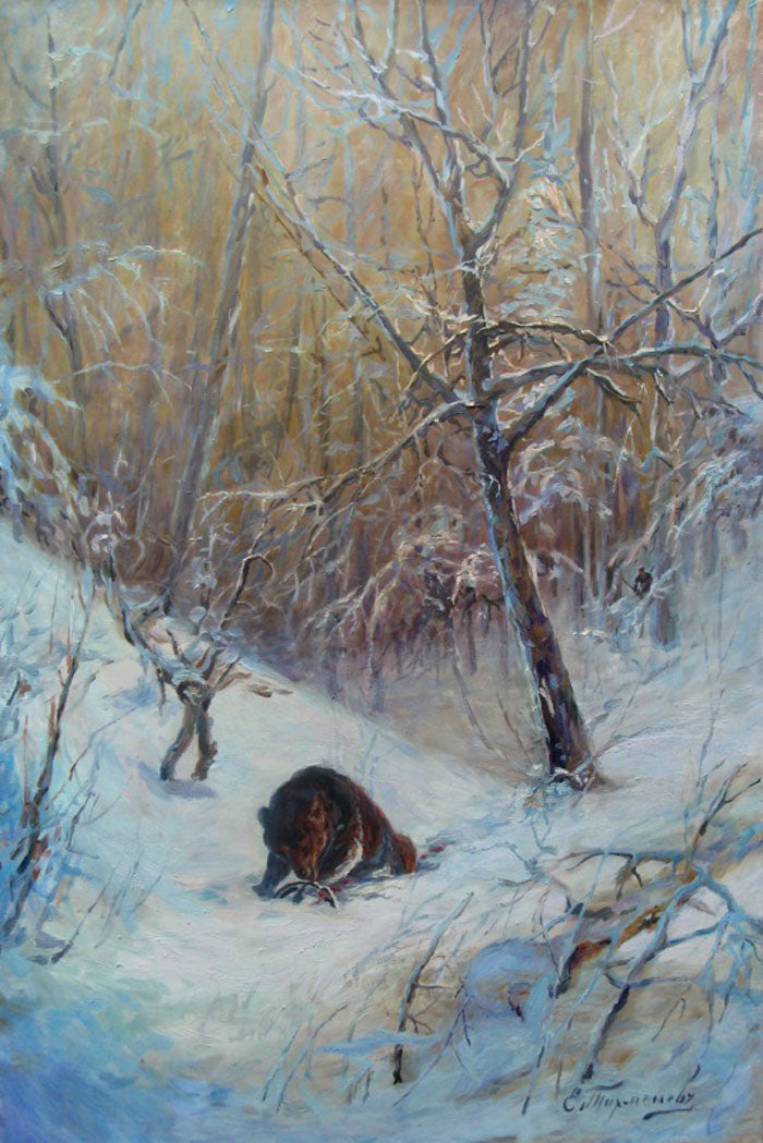 Bear in the Winter Forest by Yevgeny Tikhmenev,A3(16x12")Poster