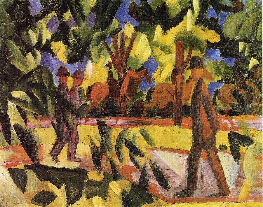 Riders and Strollers in the Avenue, vintage artwork by August Macke, 12x8" (A4) Poster