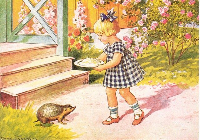 Girl Feeding a Hedgehog by Jenny Nystrom,A3(16x12")Poster