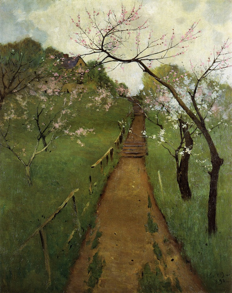 Spring Landscape with a Farmer and White Horse, vintage artwork by Arthur Wesley Dow, 12x8" (A4) Poster