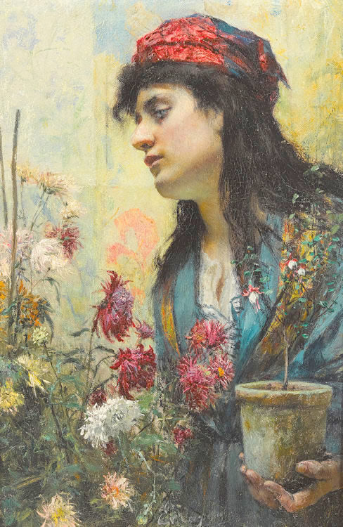 Flower Vendor, vintage artwork by Évariste Carpentier, 12x8" (A4) Poster