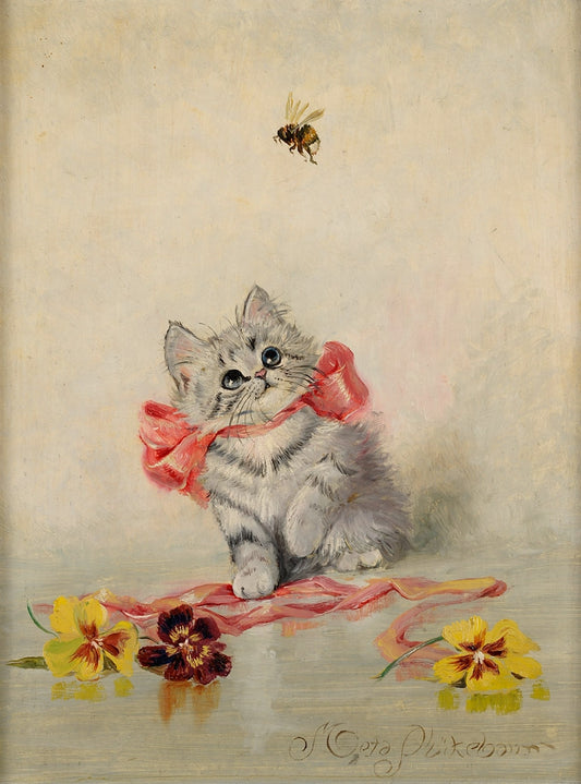 Little Kitten with the Hummel, vintage artwork by Meta Plückebaum, 12x8" (A4) Poster