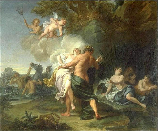 The Abduction of Amyone by  Neptune, vintage artwork by Noël-Nicolas Coypel III, 12x8" (A4) Poster