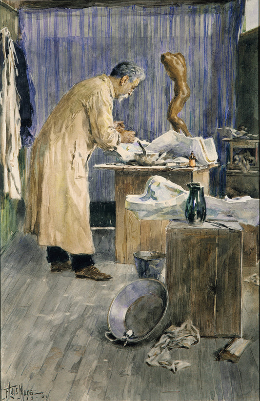 Artist’s Father in the Studio, vintage artwork by Francis Luis Mora, 12x8" (A4) Poster