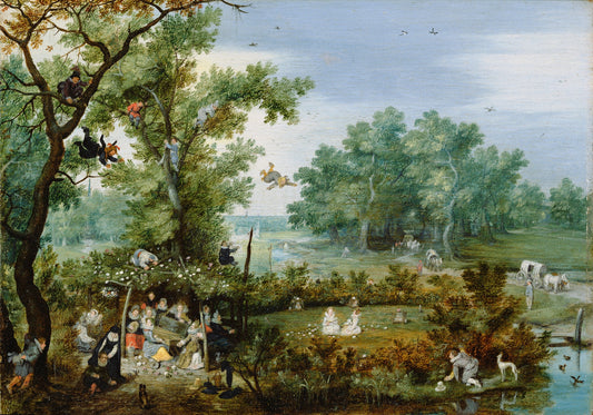 A Merry Company in an Arbor, vintage artwork by Adriaen van de Venne, 12x8" (A4) Poster