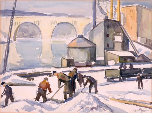 C.W.A. Worker at Key Bridge, vintage artwork by Edgar Nye, 12x8" (A4) Poster