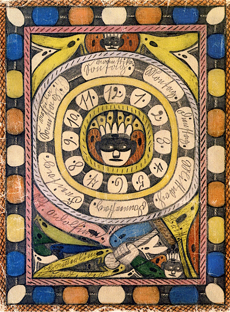 Circular Weekly Calendar Indicating Every Day, vintage artwork by Adolf Wölfli, 12x8" (A4) Poster
