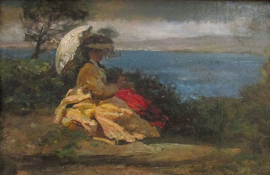 Femme à l'ombrelle, baie de Douarnenez, vintage artwork by Jules-Adolphe Breton, 12x8" (A4) Poster