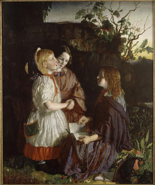 Three Girls in a Landscape, vintage artwork by Robert Braithwaite Martineau, 12x8" (A4) Poster