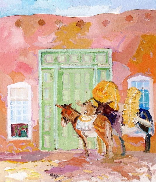 Pack Mules at Green Door, vintage artwork by Albert Henry Krehbiel, 12x8" (A4) Poster