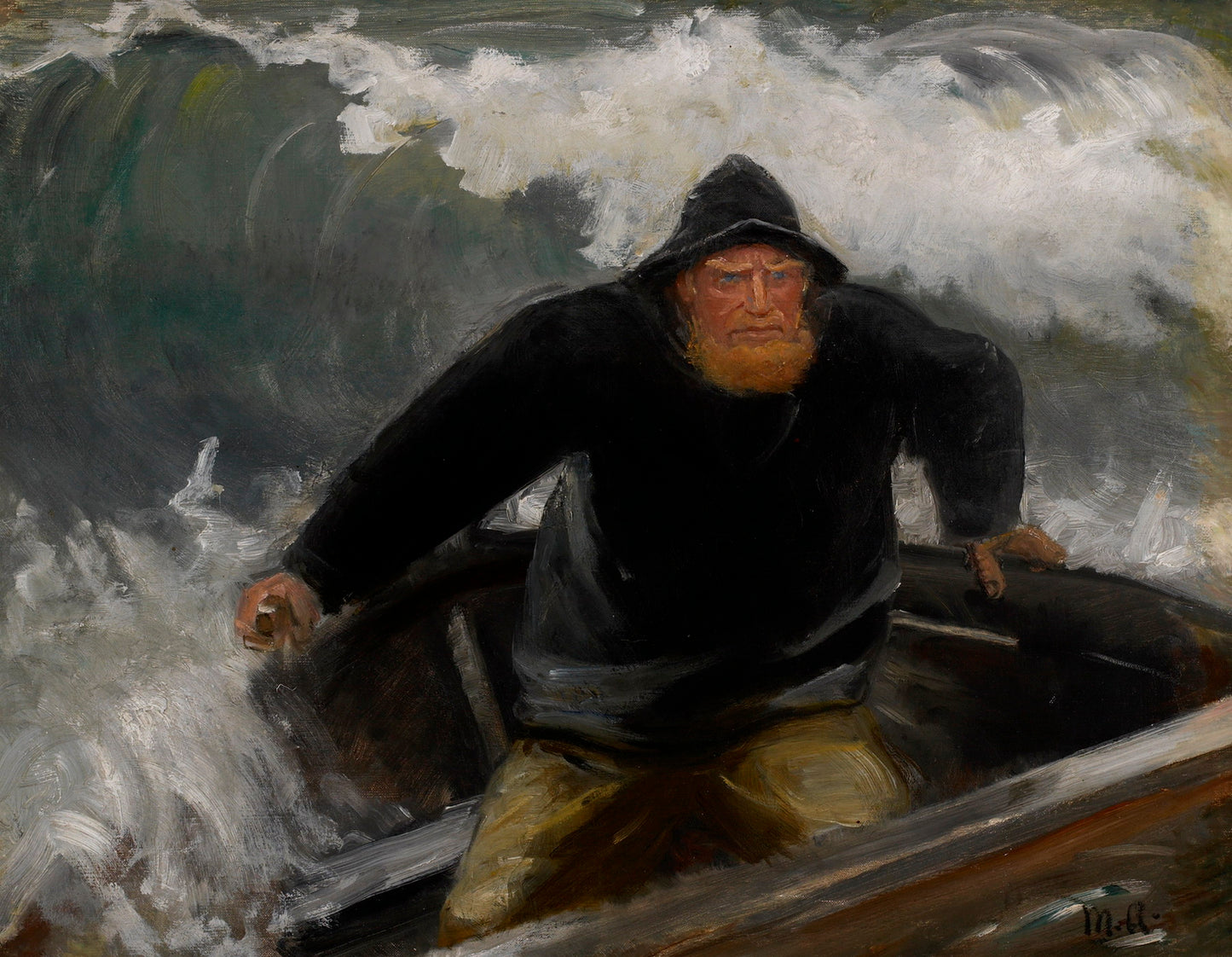 Fisherman Coming to Shore, vintage artwork by Michael Peter Ancher, 12x8" (A4) Poster