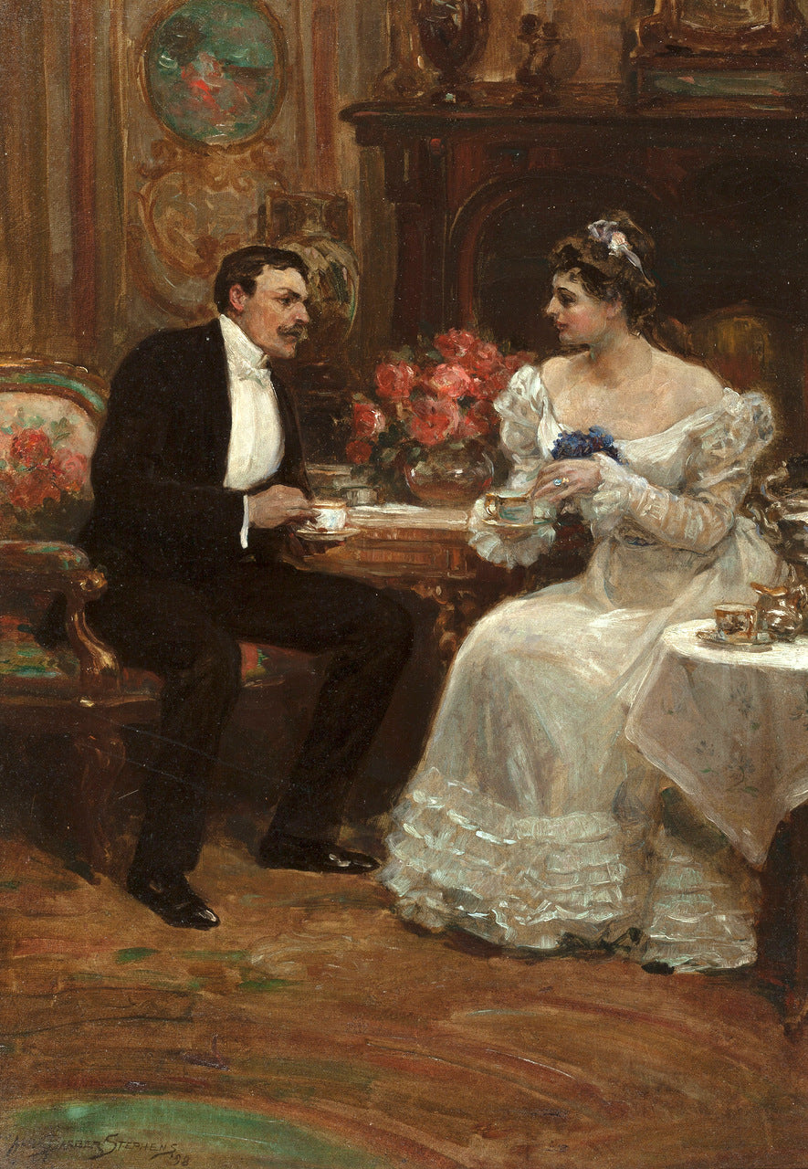 Seated Couple Having Tea by Alice Barber Stephens,A3(16x12")Poster
