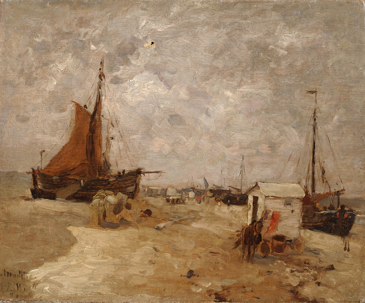 Beach scene at Katwijk, vintage artwork by Ludwig Munthe, 12x8" (A4) Poster