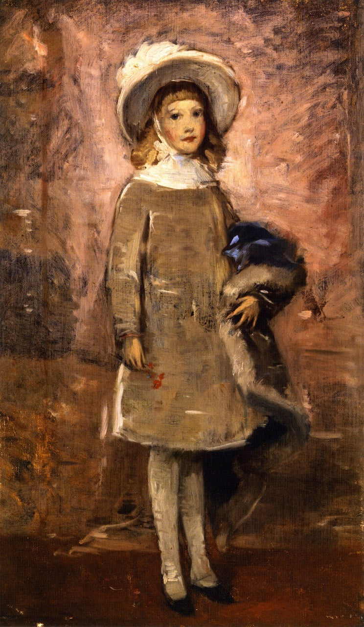 Little Girl in Gray, vintage artwork by Frank Duveneck, 12x8" (A4) Poster