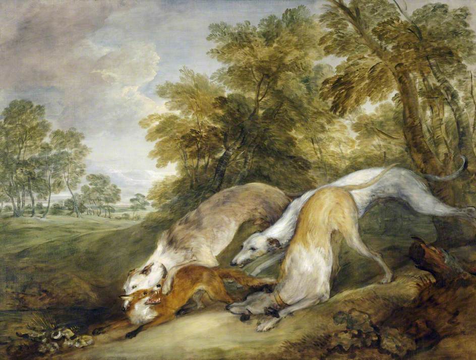 Dogs Chasing a Fox, vintage artwork by Thomas Gainsborough, 12x8" (A4) Poster