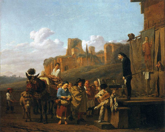 A Party of Charlatans in an Italian Landscape, vintage artwork by Carel Dujardin, 12x8" (A4) Poster
