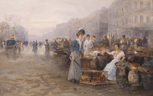 A Busy Market, vintage artwork by Emil Barbarini, 12x8" (A4) Poster