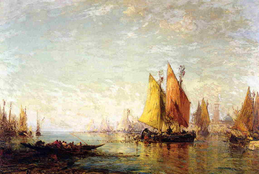 In Harbor, vintage artwork by Felix-Francois-Georges-Philbert Ziem, 12x8" (A4) Poster