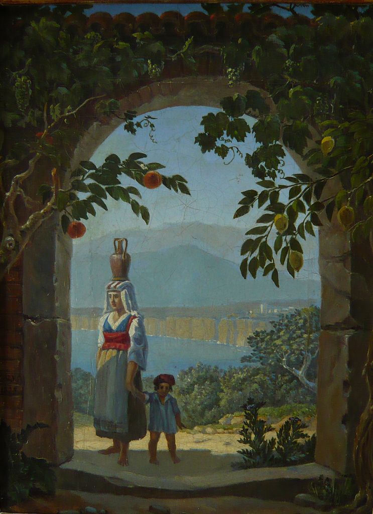 Italians in Sorrento, vintage artwork by Carl Gustav Carus, A3 (16x12") Poster Print