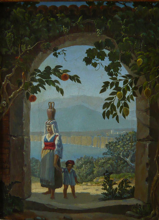 Italians in Sorrento, vintage artwork by Carl Gustav Carus, A3 (16x12") Poster Print