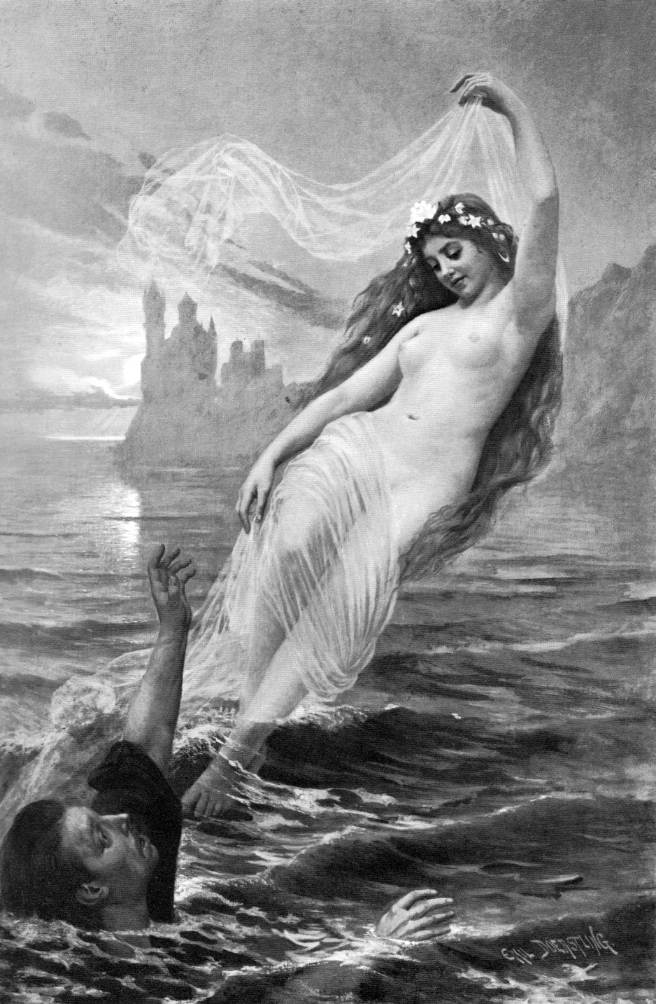 The Mermaid from Nida, vintage artwork by Emil Doerstling, 12x8" (A4) Poster