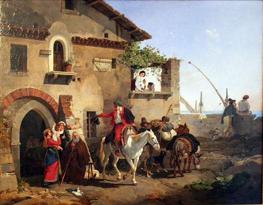 Farewell to the Hostel, vintage artwork by Peter von Hess, 12x8" (A4) Poster