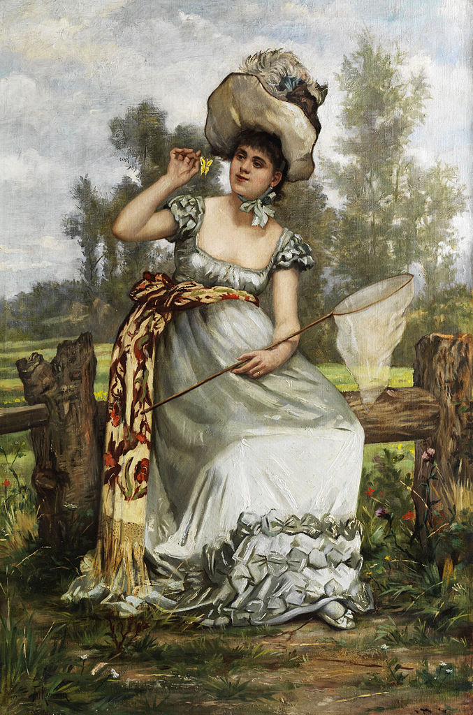 Young lady with butterfly, vintage artwork by Frederik Henrdik Kaemmerer, 12x8" (A4) Poster